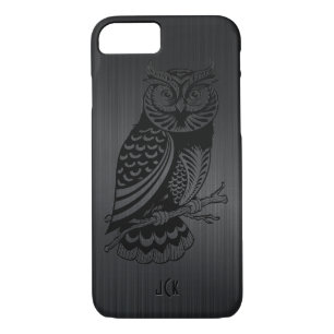 Zwarte Uil over Metallic geborsteld aluminium-mono Case-Mate iPhone Case