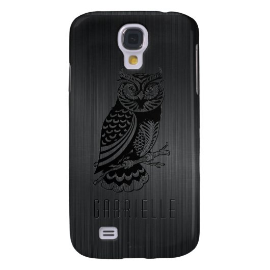 Zwarte Uil over Metallic geborsteld aluminium-mono Case-Mate Samsung Galaxy Hoesje (Achterkant)