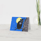 Zwarte Uil Zittend op Branch in Tree Moon Stars Kaart (Voorkant)