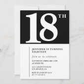 Zwarte uitnodiging 18e verjaardag Elegant Chic Een (Voorkant)