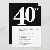 Zwarte uitnodiging 40e verjaardag Elegant Chic Een (Voorkant / Achterkant)