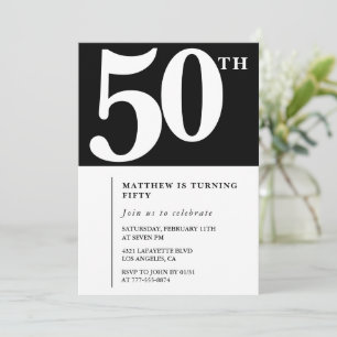 Zwarte uitnodiging 50ste verjaardag Elegant Chic E