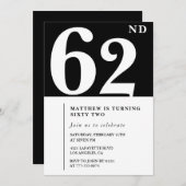Zwarte uitnodiging 62e verjaardag Elegant Chic Een (Voorkant / Achterkant)