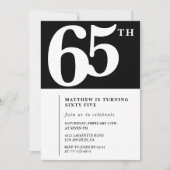 Zwarte uitnodiging 65e verjaardag Elegant Chic Een (Voorkant)