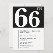 Zwarte uitnodiging 66ste verjaardag Elegant Chic E (Voorkant)