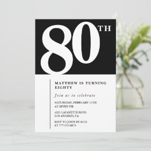 Zwarte uitnodiging 80ste verjaardag Elegant Chic E