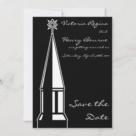 Zwarte uitnodiging Kerk Toren Save the Date (Voorkant)