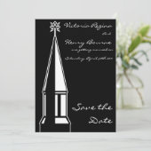 Zwarte uitnodiging Kerk Toren Save the Date (Staand voorkant)