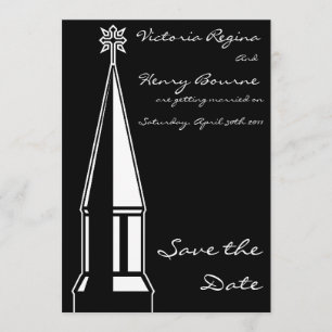Zwarte uitnodiging Kerk Toren Save the Date