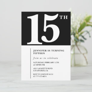 Zwarte uitnodiging voor 15e verjaardag Elegant Chi