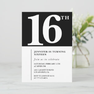 Zwarte uitnodiging voor 16e verjaardag Elegant Chi
