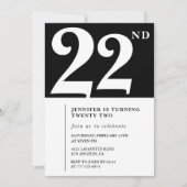 Zwarte uitnodiging voor 22e verjaardag Elegant Chi (Voorkant)