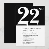 Zwarte uitnodiging voor 22e verjaardag Elegant Chi (Voorkant / Achterkant)