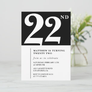 Zwarte uitnodiging voor 22e verjaardag Elegant Chi