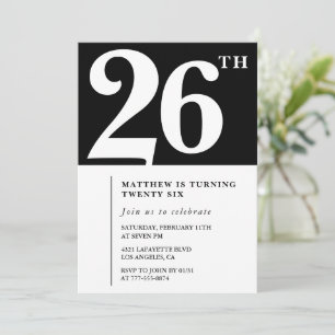 Zwarte uitnodiging voor 26e verjaardag Elegant Chi