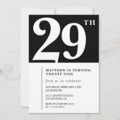 Zwarte uitnodiging voor 29e verjaardag Elegant Chi (Voorkant)