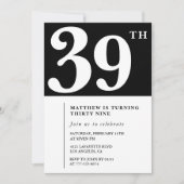 Zwarte uitnodiging voor 39e verjaardag Elegant Chi (Voorkant)