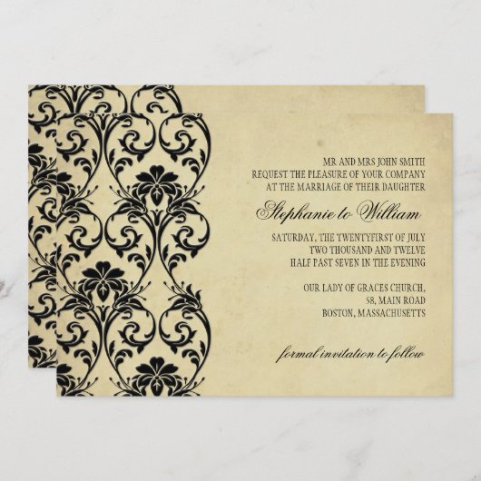 Zwarte  uitnodiging voor het huwelijk (Voorkant / Achterkant)