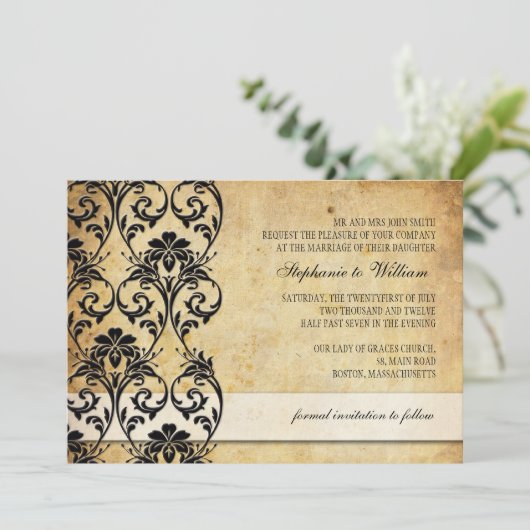 Zwarte  uitnodiging voor het huwelijk (Staand voorkant)