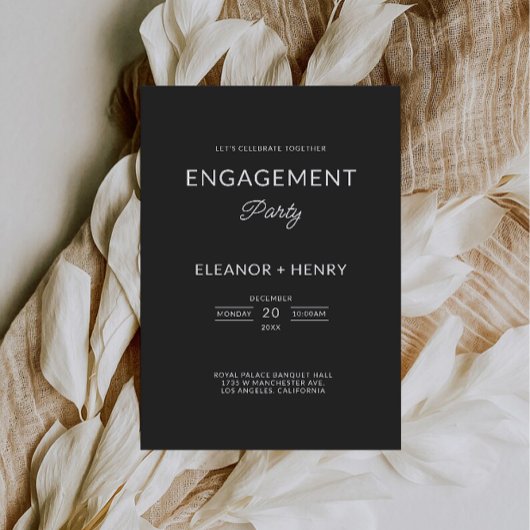 Zwarte uitnodiging voor verlovingsfeest bruiloft