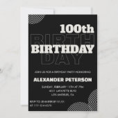 Zwarte uitnodigingen 100e verjaardagsfeest mannen (Voorkant)