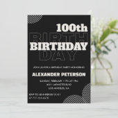 Zwarte uitnodigingen 100e verjaardagsfeest mannen (Staand voorkant)