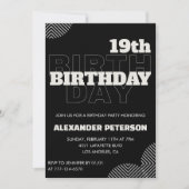 Zwarte uitnodigingen 19e verjaardag mannenfeest (Voorkant)