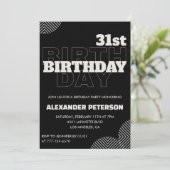 Zwarte uitnodigingen 31e verjaardagsfeest mannen (Staand voorkant)