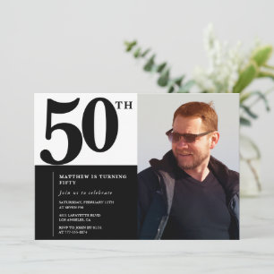 Zwarte uitnodigingen 50ste verjaardag Elegant Chic