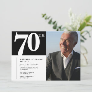 Zwarte uitnodigingen 70ste verjaardag Modern Chic