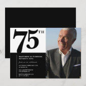 Zwarte uitnodigingen 75e verjaardag Elegant Chic (Voorkant / Achterkant)