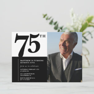 Zwarte uitnodigingen 75e verjaardag Elegant Chic