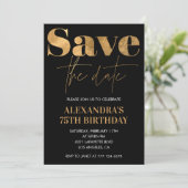 Zwarte uitnodigingen 75e verjaardag Save the date (Staand voorkant)