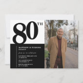 Zwarte uitnodigingen 80ste verjaardag Elegant Chic (Voorkant)
