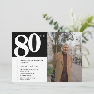 Zwarte uitnodigingen 80ste verjaardag Modern Chic 
