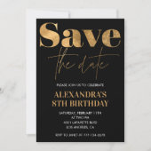 Zwarte uitnodigingen 8e verjaardag Save the date G (Voorkant)