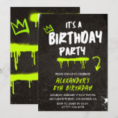 Zwarte uitnodigingen 8e verjaardagsfeestje jongen  (Voorkant / Achterkant)