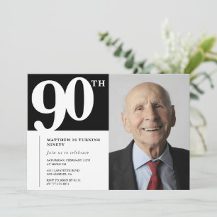 Zwarte uitnodigingen 90ste verjaardag Modern Chic