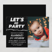 Zwarte uitnodigingen voor 1e verjaardag Jongen Fot (Voorkant / Achterkant)