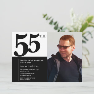 Zwarte uitnodigingen voor 55ste verjaardag Elegant