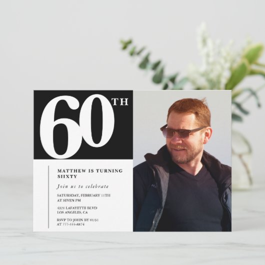 Zwarte uitnodigingen voor 60ste verjaardag Modern (Staand voorkant)