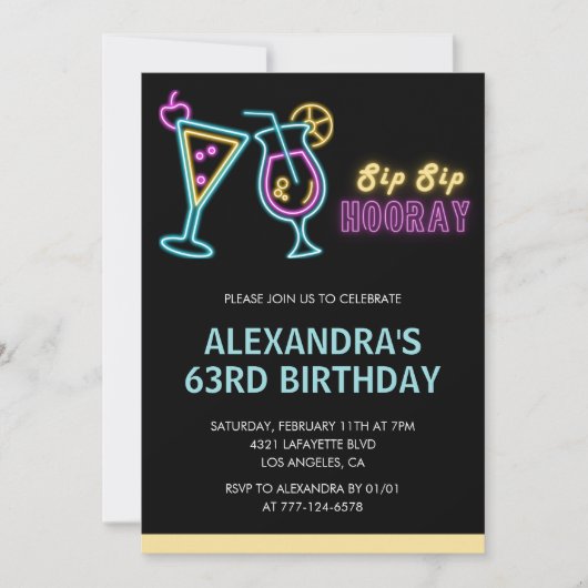Zwarte uitnodigingen voor 63e verjaardag Cocktail (Voorkant)