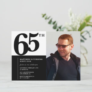 Zwarte uitnodigingen voor 65e verjaardag Elegant C