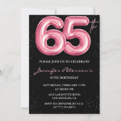 Zwarte uitnodigingen voor 65ste verjaardag Ballon (Voorkant)