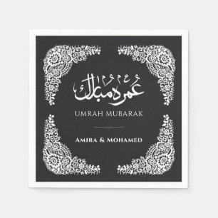 Zwarte Umrah Mubarak servetten met delicate kant