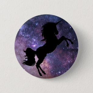 Zwarte Unicorn Galaxy-achtergrond Ronde Button 5,7 Cm