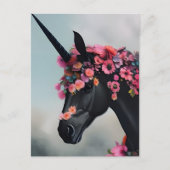 Zwarte Unicorn met bloemen Briefkaart (Voorkant)