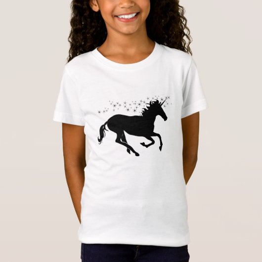 Zwarte Unicorn met Magische Sterren T-shirt (Voorkant)