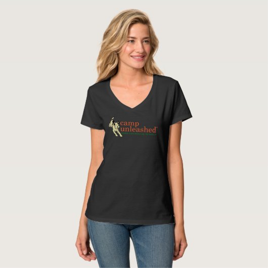 Zwarte V-Neck T-Shirt voor vrouwen (Voorkant volledig)