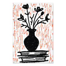 Zwarte Vaas, Rode Tuin | Geïllustreerde Kunstprint